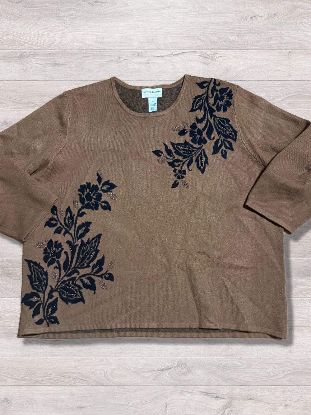 Alfred Dunner Brown Floral Embroidered Soft Sweater Women’s 2X Plus Stretchy